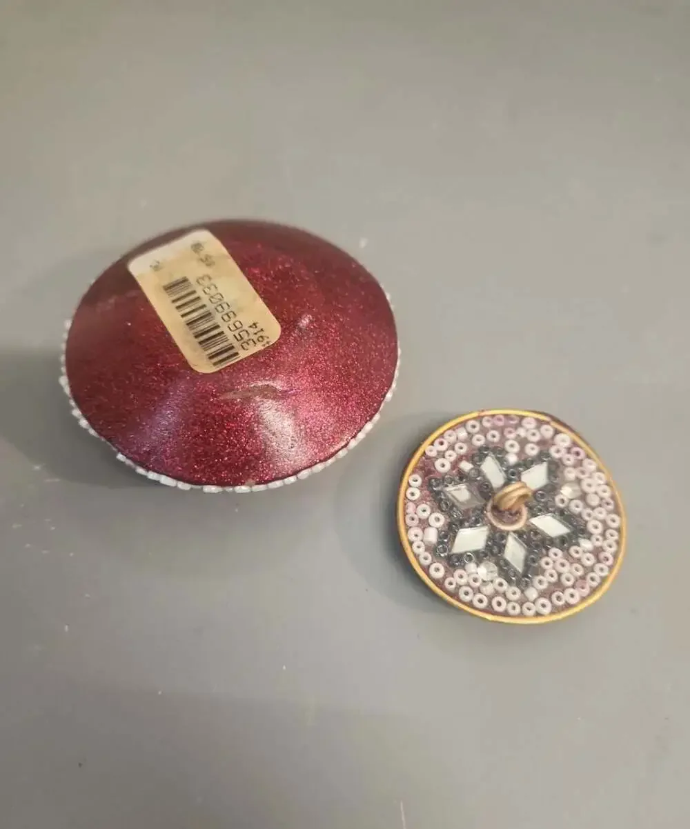Vintage Beaded and Mirrored Red Trinket Box with Lid Made in India